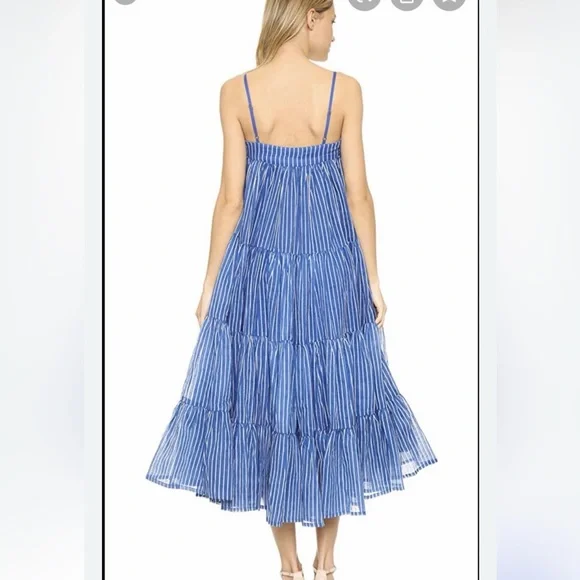 $650 Mes Demoiselles Eva ParisStripe Tiered Maxi Midi Dress Blue...